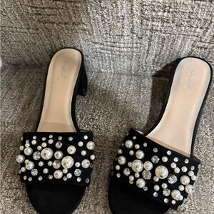 Forever 21 Black Pearl Embellished Mules